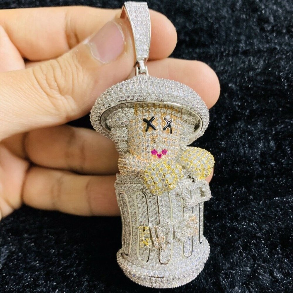 White Gold Finish Person in Trash Can Pendant